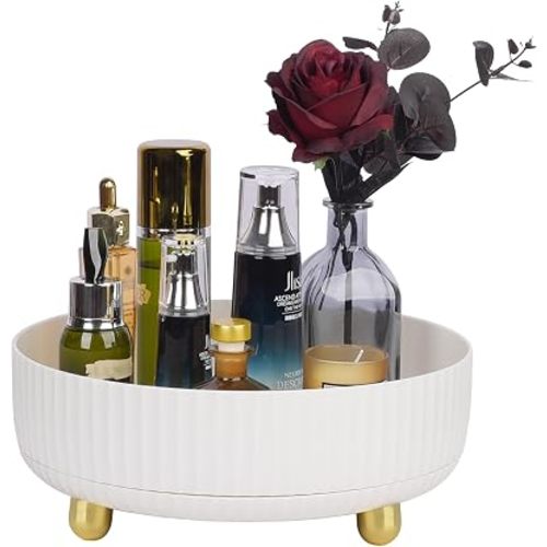 360 Rotating Makeup Perfume Organizer Skincare Tray, Large Ivory White