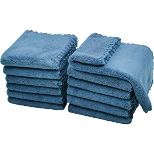 Kyapoo Baby Washcloths 12 Pack 12x12 Inches Microfiber Coral Fleece Extra Absorbent and Soft for Newborns, Infants and Toddlers-Navy Blue