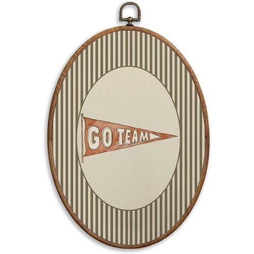 SONMYSULIL Vintage Sports Nursery Wall Art Decor, Kids Room Oval Wall Hanging Decor, Striped Sports Pennant Flag Framed Canvas Prints for Kids Boy Nursery Home Room Bedroom Playroom, 8.6x11.4 Inch