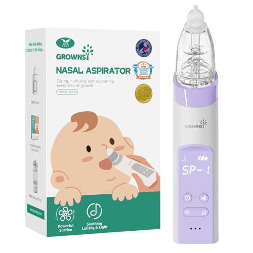 GROWNSY Nasal Aspirator for Baby, Electric Baby Nose Sucker, Automatic Nose Cleaner with Larger Suction Chamber and More Powerful Suction, Music and Light Soothing Function, Purple