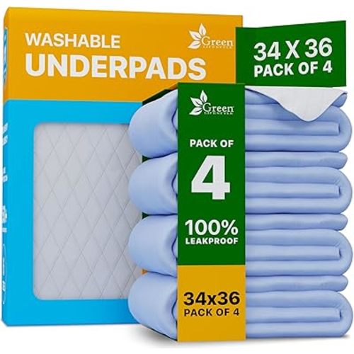 GREEN LIFESTYLE Washable Underpads - Large Bed Pads for use as Incontinence Bed Pads, Reusable Pet Pads, Great for Dogs, Cats, Bunny, Seniors Bed Pad (Pack of 4 - 34x36)