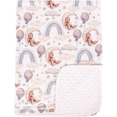 Top Tots Deluxe Minky Baby Blanket - Moon Bears, 40 x 29 Inch White
