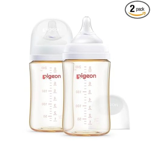 Pigeon PPSU Nursing Baby Bottle Wide Neck, Anti-Colic, Streamlined Body, Natural Feel, Easy to Clean, 8 Oz (Pack of 2), Includes 2pcs M Nipples (3m+)