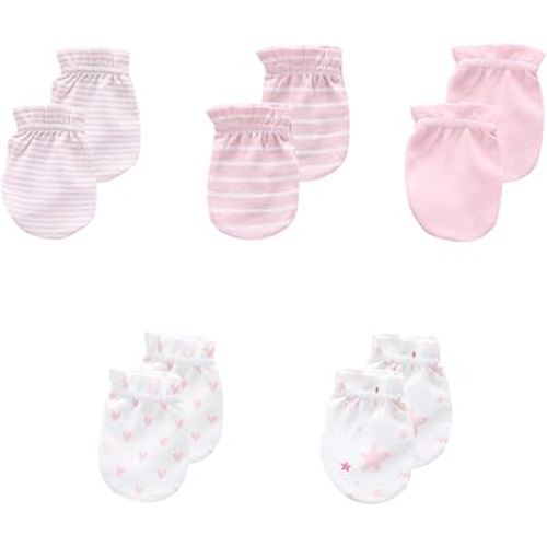 JELYLOVE 5 Pack Unisex New Born Boy Girls Anti Scratch Mittens Cotton Soft Baby Gloves 0-3 Months Infant Essentials