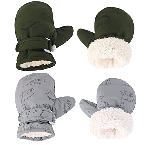 Weradau Fleece Lined Mittens for Baby Boys Girls,Baby Toddler Little Kids Winter Gloves Mittens - 2 Pair Pack
