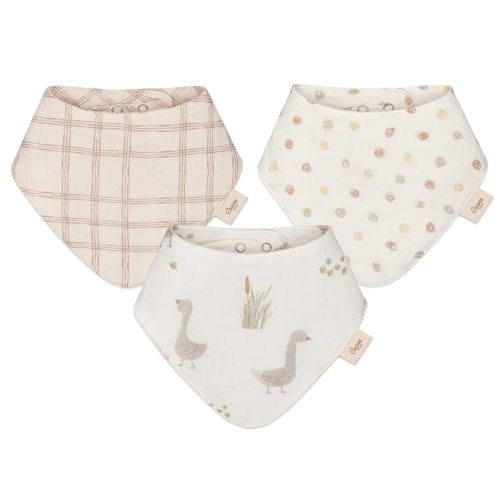 Crane Baby Cotton Bandana Bibs, Charlie Farmhouse Goose 3-pc. Set, Baby Bibs for Drooling and Teething, Rustic Farm Nursery Theme, Tractor Bib For Newborn, Bib For Babies