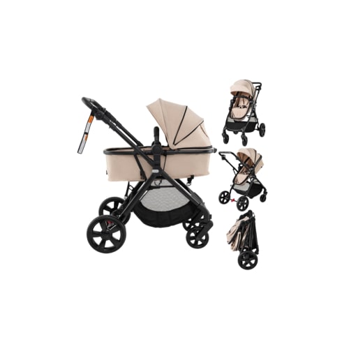 Costway 2-in-1 Convertible Pram Folding Lightweight Stroller with Storage Bag - Beige