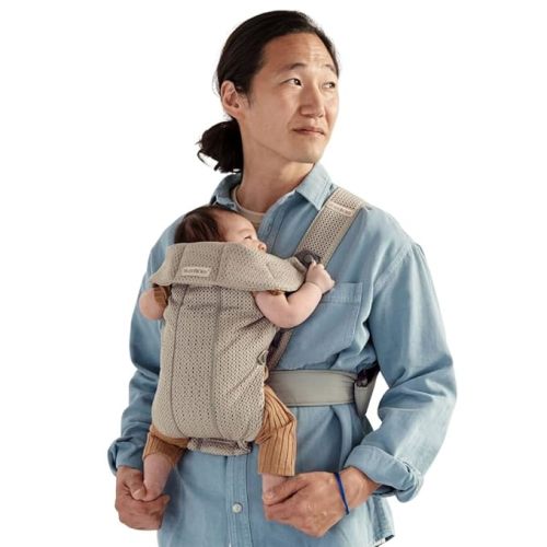 BabyBjörn Baby Carrier Mini, Gray Beige, 3D Mesh Newborn Carrier (7-25 lbs), Ergonomic, Easy-to-Use