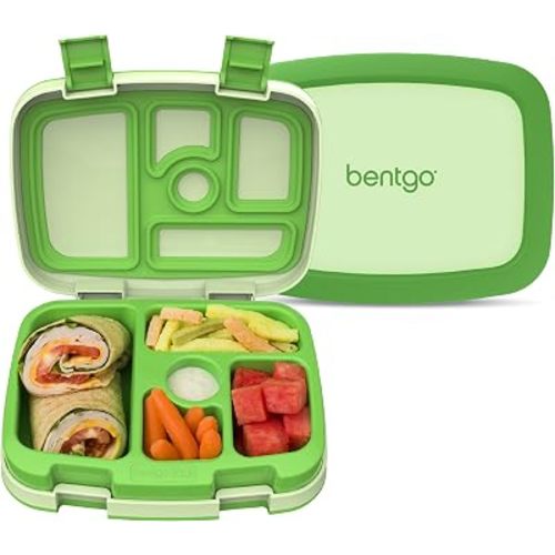 Bentgo Kids Bento-Style 5-Compartment Leak-Proof Lunch Box - Just-Right Portions for Ages 3 to 7, Durable, Drop-Proof, Dishwasher Safe, PFAS & BPA-Free & Made with Food-Safe Materials (Green)