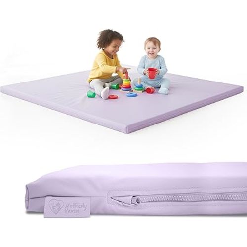 Motherly Haven Play Mat Cover Only – Fits 50x50x1 Rollable Foam Floor Mat for Babies – Waterproof, Easy to Clean Replacement Cover for Tummy Time & Crawling –Purple