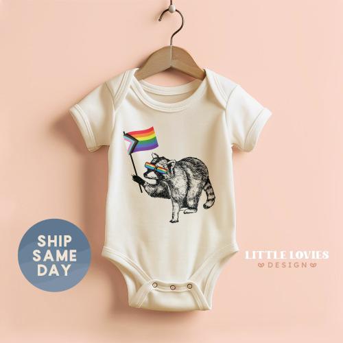 Pride Raccoon Baby Onesies® Brand, LGBTQ Baby Outfit, Gender Neutral Baby Clothes, Gay Pride Month Gift, Baby Shower Gift(CA-PRI112)