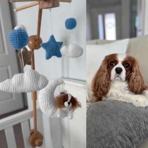 Personalized Dog Baby Mobile, Custom Baby Mobile, Crochet Baby Mobile, Puppy Nursery Decor, Nursery Mobile, Baby Shower Gift, Christmas Gift