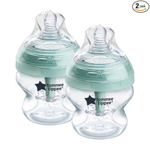Tommee Tippee Advanced Anti-Colic 5 oz BPA Free Baby Bottles, Newborn 0+ Months, Slow Flow Breast-Like Nipple, Unique Design Keeps Air Away from Milk and Baby, Clear, Pack of 2