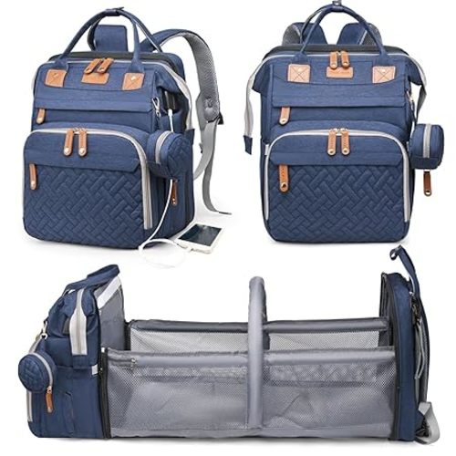 Baby Diaper Bag with Changing Station, Waterproof Diaper Bag Backpack for Moms Dads with USB Charging Port, Baby Shower Gifts, Large Capacity diaper backpack, Blue