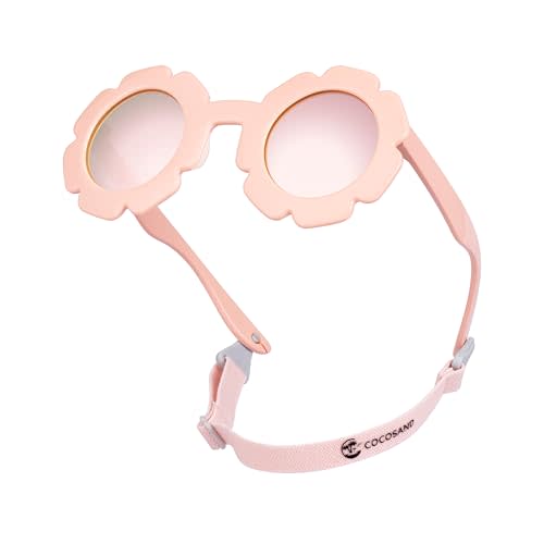 COCOSAND Toddler Sunglasses with Strap Polarized Lens Retro Flexible Flower Frame for Baby Kids Boys Girls Age 3-24 Months