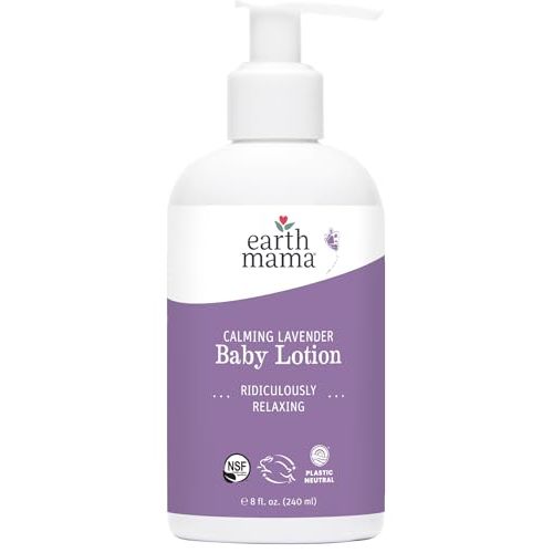 Earth Mama Calming Lavender Baby Lotion for Dry Skin, Calendula Cream for Newborn Skin Care, Organic Moisturizer for Children with Aloe Juice, Rooibos, & Shea Butter, Lavender Lotion, 8 Fl Oz