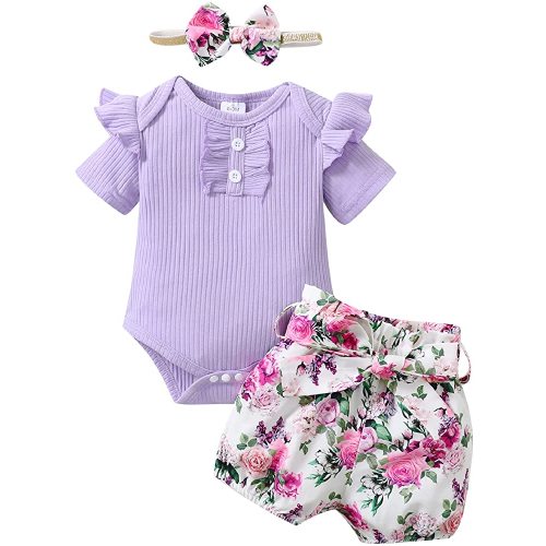 Mioglrie Newborn Baby Girl Clothes Romper Shorts Set Cute Infant Summer Outfits Cotton Baby Clothes for Girls