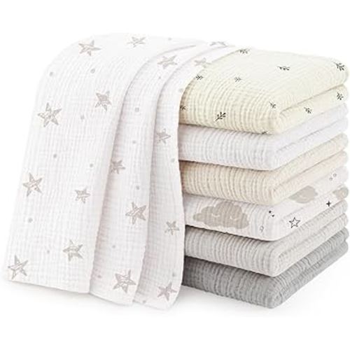Susurration 4,7 Pack Cotton Newborn Bath Towels 24''X24'' Ultra Soft Absorbent Baby Muslin Washcloths Burp Cloths Skin-Friendly Swaddling Blankets for Infant