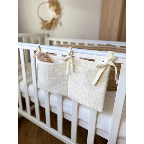 Muslin Crib Organizer Pocket, Baby Crib Storage, Neutral Nursery Hanging Organizer, Cot Pocket Storage, Baby Bed Organizer
