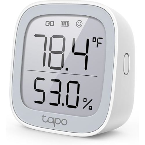 Tapo Smart Temperature and Humidity Monitor, 2.7" E-Ink Display, Swiss-Made Sensor, Real-Time Notification, Visual Graphics, Hub Required, White (T315)