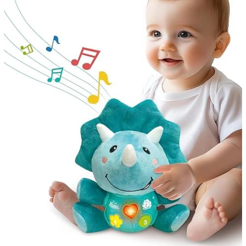 Baby Toys 6 to 12 Months - Infant Baby Musical Plush Toy for Newborn Boys & Girls Cute Stuffed Animal Light Up Gifts Toddlers 0 to 6 Months (Dinosaur)