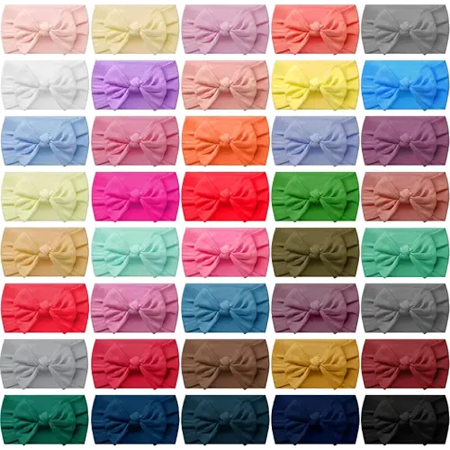 Janinka Baby Girl Hairband, 42 Pcs Nylon Headbands with Bows Knotted Children Soft Hair Accessories for Kids Baby Girls Boys Newborn Infant Toddlers