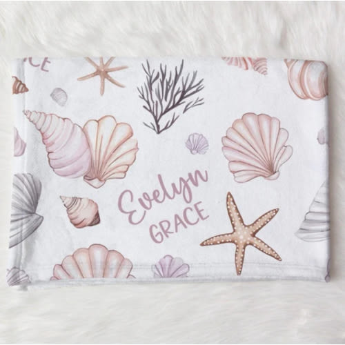 Personalized Baby Sea Shells Swaddle Blanket | Newborn Nursery Decor, Swaddle Blanket – Amor Custom Gifts