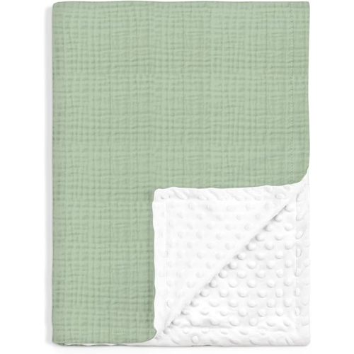 Baby Blankets for Boys Girls, Soft Nursery Minky Blankets with Muslin and Dotted Fleece Back 30x40 inches, Receiving Bed Quilt for Newborn, Infants, Toddlers (Green)