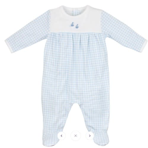 Blue Gingham Embroidered Sailboat Footie - 0-3 month - Baby Bloomers