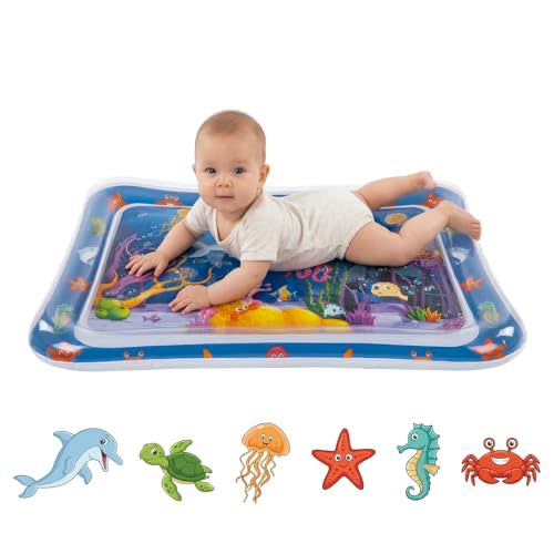 Tummy Time Water Mat for Babies, Inflatable Tummy Time Water Play Mat, with Bright and Colorful Patterns, for Interactive and Fun Early Learning, Ocean-Themed