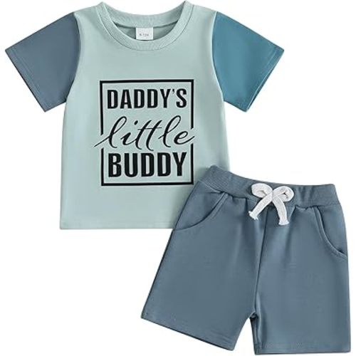 MoZiKQin Baby Boy Summer Clothes Cute Letter Print Short Sleeve Tshirt and Shorts Set Toddler Summer Outfits for Boys