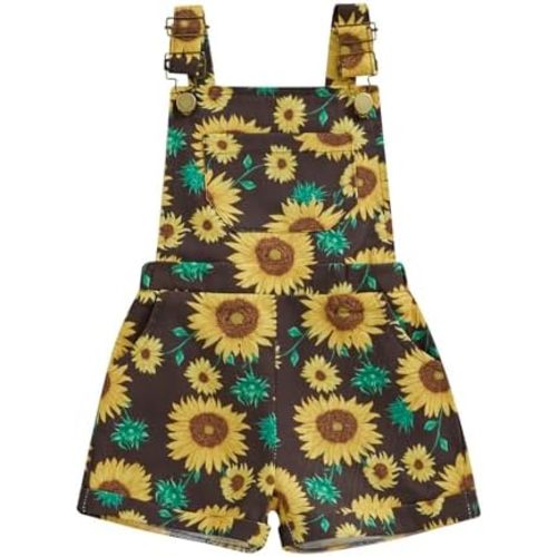 Toddler Baby Girl Sunflower Print Overalls Shorts with Pocket Suspender Trousers Cute Summer Clothing Outfit
