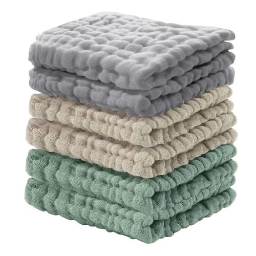 Cuddle Campus Baby Washcloths 6 Packs, Muslin Washcloths Baby,Cotton Burp Cloths, Extra Absorbent and Soft Wash Clothes for Newborns (Set-4)