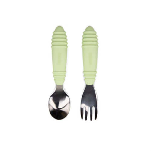 Earthy Sage Spoon and Fork Set for Self-Feeding | Bumkins