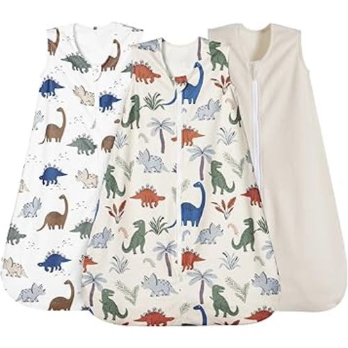 david's kids 3 Pack Micro Fleece Baby Sleep Sack 0-6 Months, Soft Baby Wearable Blankets with 2-Way Zipper, Comfy Sleeping Bags for Infant Newborn Boys Girls Neutral, Small Size, Dinosaur