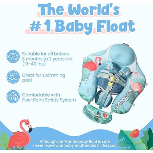 Mambobaby No-Flip Baby Pool Float with Canopy & Tail Non-Inflatable Swim Float for Infants, Pearl-Foam, UPF 50+ & Adjustable Safety Five-Way Harness, Skin-Friendly for Boys Girls 3-24 Months