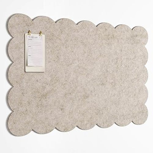 Orelle Scalloped Felt Bulletin Board | 35 x 23” | Foldable Peel and Stick Felt Board for Wall | Alternative Cork Board for Office, Message Board, Kids Art Display | Beige