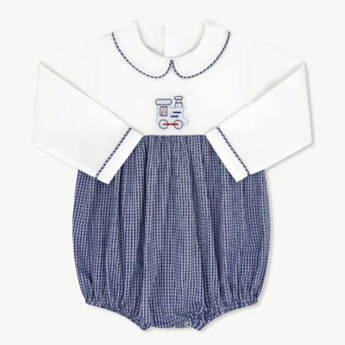 Baby Bea Bubble Long Sleeve - Nolan Navy Check, Train