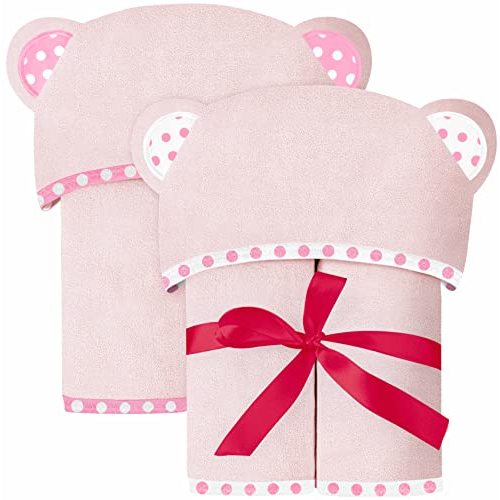 ELSVIN Set of 2 Hooded Baby Towels – Pink – Luxurious, Large and Super Absorbent – 30 x 30 Inch – Soft and Suitable for Infants, Toddlers and Kids – 400 GSM