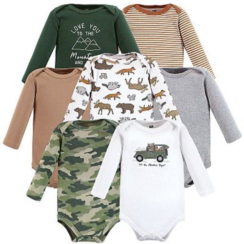 Hudson Baby Infant Boy Cotton Long-Sleeve Bodysuits, Animal Adventure 7-Pack