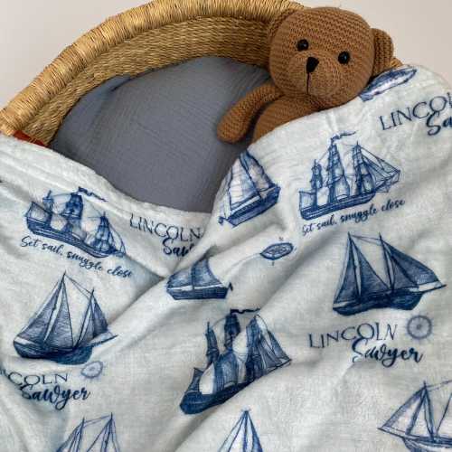 Personalized Nautical Baby Blanket, Custom Velveteen Minky Name Blanket, Coastal Nursery Decor, Baby Boy Shower Gift Keepsake