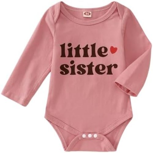 SOFEON Little Sister Onesie Bodysuit Baby Girl Long Sleeve Romper Newborn Little Sis Bodysuit Infant Sibling Outfits 0-18M