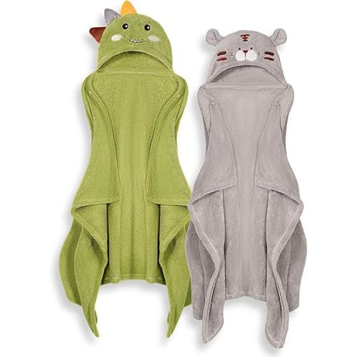 Toddler Bath Towel Hooded Kids Towels Baby Bath Towels for Boy Girl 0-5 Year, 2-Pack Thick Absorbent Toddler Towels with Hood Kids Bath Towel, Large 50''x32'' Baby Hooded Towel for Kids