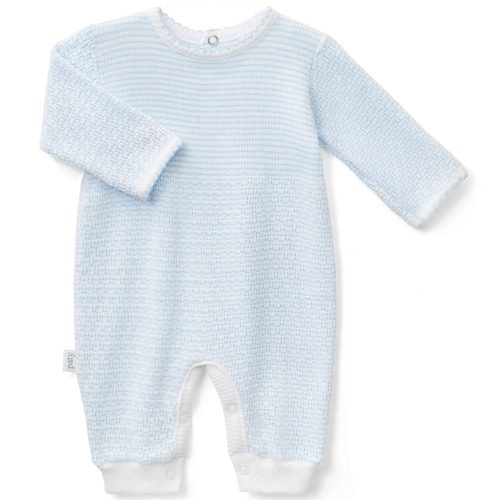 PatyKnit™ Solid Color Long Sleeve Romper - Blue - 3M, 6M