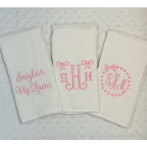 Personalized Baby Burp Cloth Set of 3 – Monogrammed Baby Girl Burp Cloths, Custom Newborn Gift, Embroidered Baby Shower Gift, Baby Girl