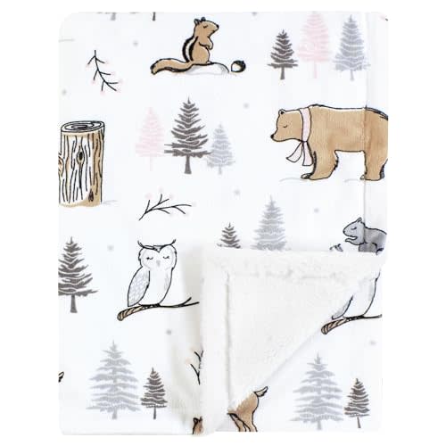 Hudson Baby Unisex Baby Plush Blanket with Furry Binding and Back, Winter Forest, One Size