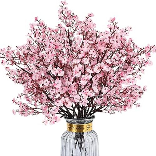 Babys Breath Artificial Flowers, 8 Bundles Cherry Blossom Pink Real Touch Fake Silk Flowers Bulk for Vase Home Office Wedding Spring Indoor Outdoor Centerpiece Table Mother's Day Decorations