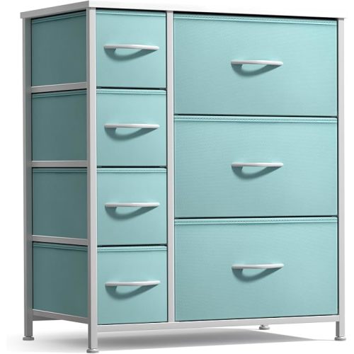 Sorbus Dresser with 7 Drawers - Furniture Storage Chest for Kid’s, Teens, Bedroom, Nursery, Playroom, Clothes, Toys - Steel Frame, Wood Top, Tie-dye Fabric Bins (7-Drawer, Pastel Aqua)