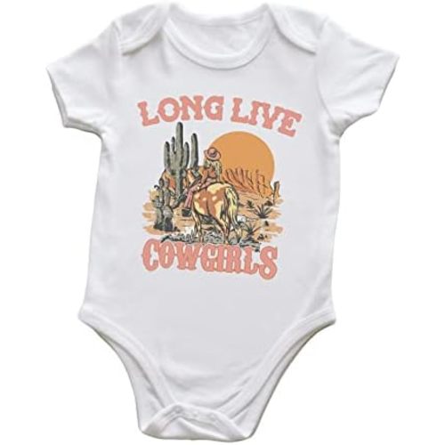 Baby Girl Western Bubble Romper Western Girls Live Letter Print One-Piece Vintage Bodysuit Jumpsuit