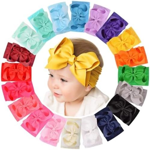 Baby Girl Headbands Colorful Ribbon Bows with Nylon Headbands